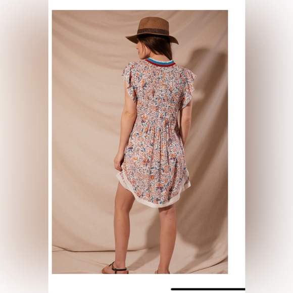 POUPETTE ST BARTH - VIBRANT FRINGE COLLAR DRESS. SIZE SMALL - Picture 2 of 5